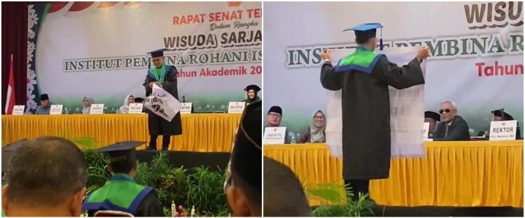 Acara wisuda tak dihadiri sang ayah, aksi wisudawan bentangkan banner ini bikin terenyuh