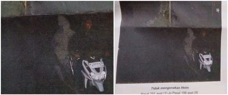 Pengendara ini kena e-Tilang karena pembonceng tak bawa helm, sosok yang nebeng diduga pocong