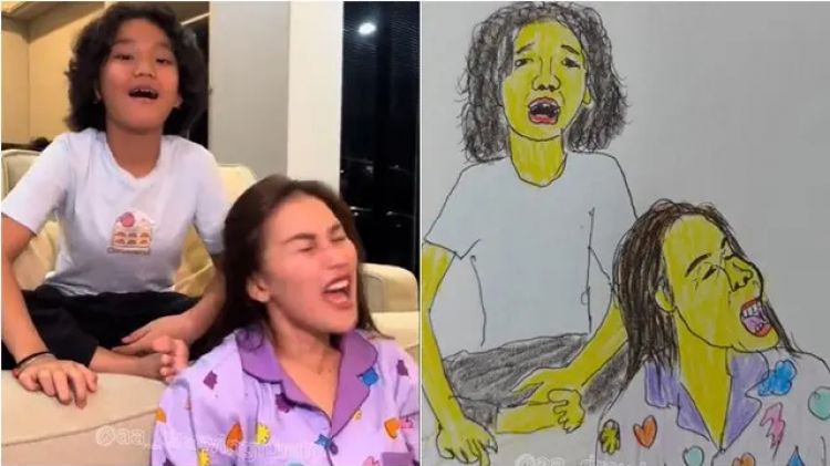 6 Potret kocak Ayu Ting Ting dan Bilqis digambar AA Drawing, hasilnya nyeleneh bikin ngakak