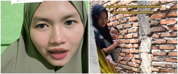 Momen wanita lewati jembatan ‘shiratal mustaqim dunia’, meleset dikit keselamatan jadi taruhannya