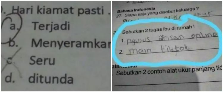 15 Potret lucu jawaban anak SD di lembar tugas ini di luar ekspektasi, guru auto bingung beri nilai